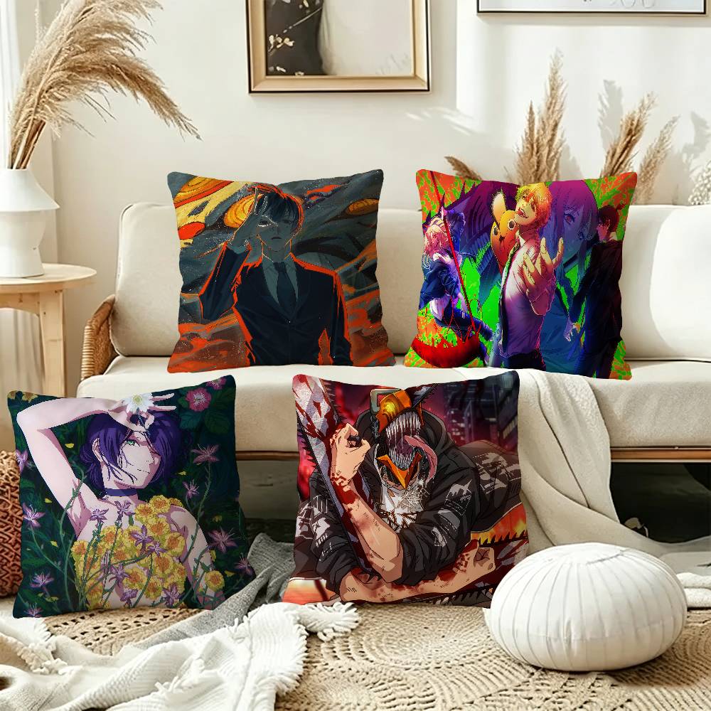 Home Textiles Inc - C-체인소맨 메이플 디자인 쿠션 커버 행복한