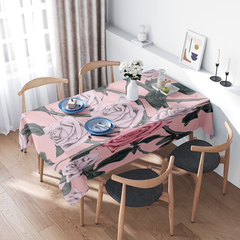 Home Textiles Com - 핑크 장미 장식과 핑크 꽃 식탁보