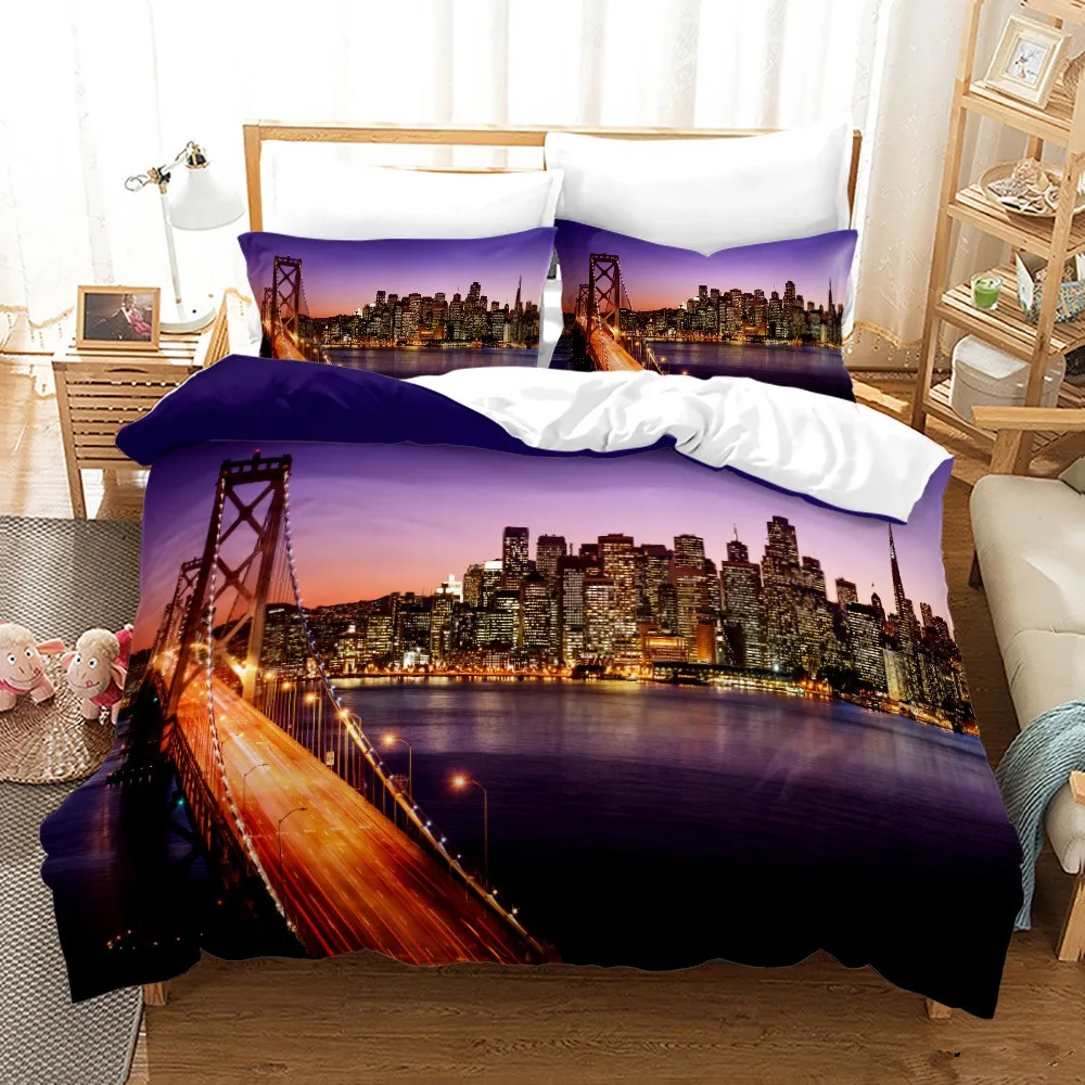 Home Textiles New York - 뉴욕시 야경 침구 세트 퀸 킹
