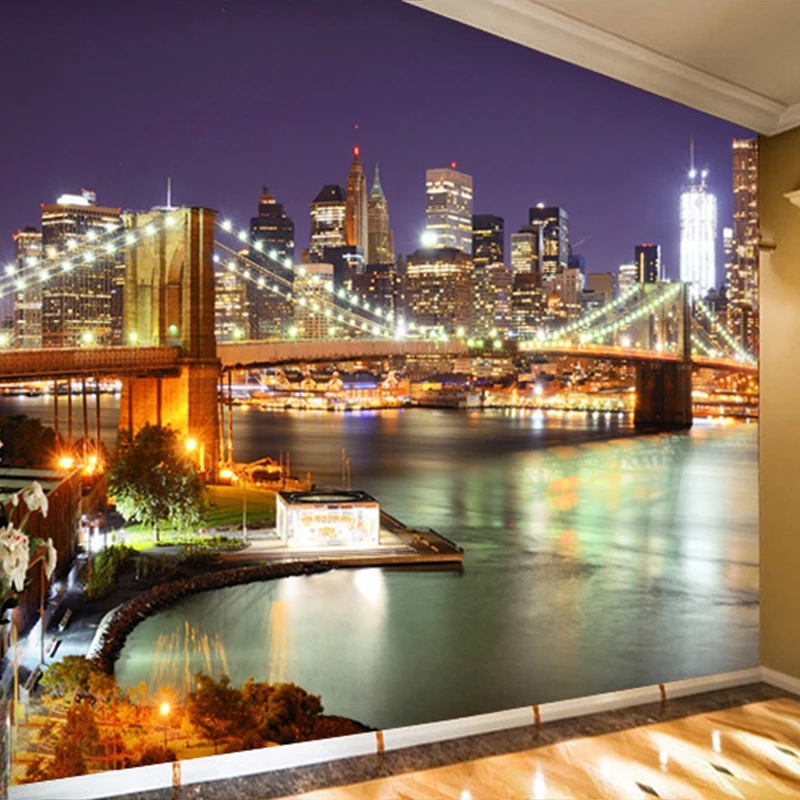 Home Textiles New York - 맞춤형 3D 벽화 뉴욕시 야경 모던