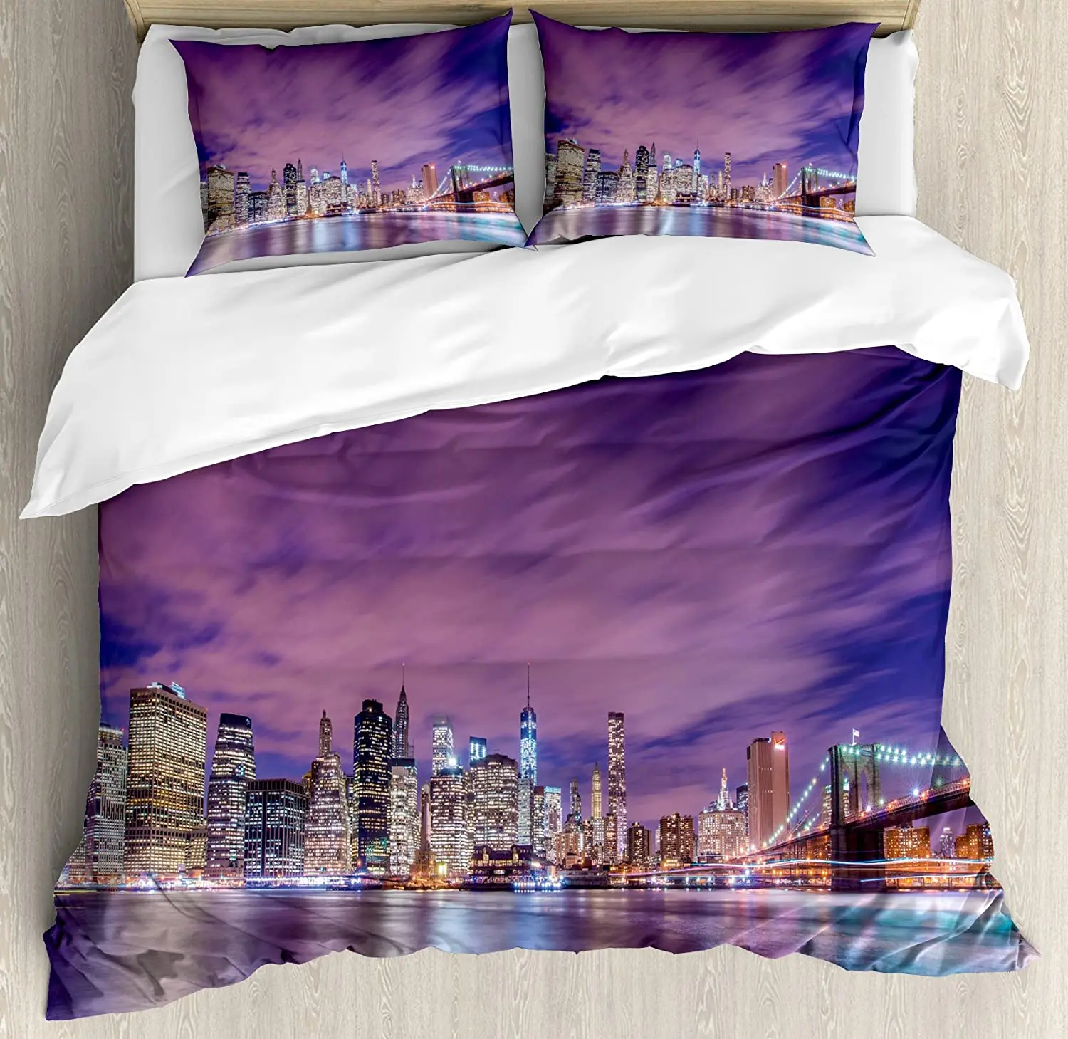 Home Textiles New York - 뉴욕 영어 텍스트 풍경 이불 커버와