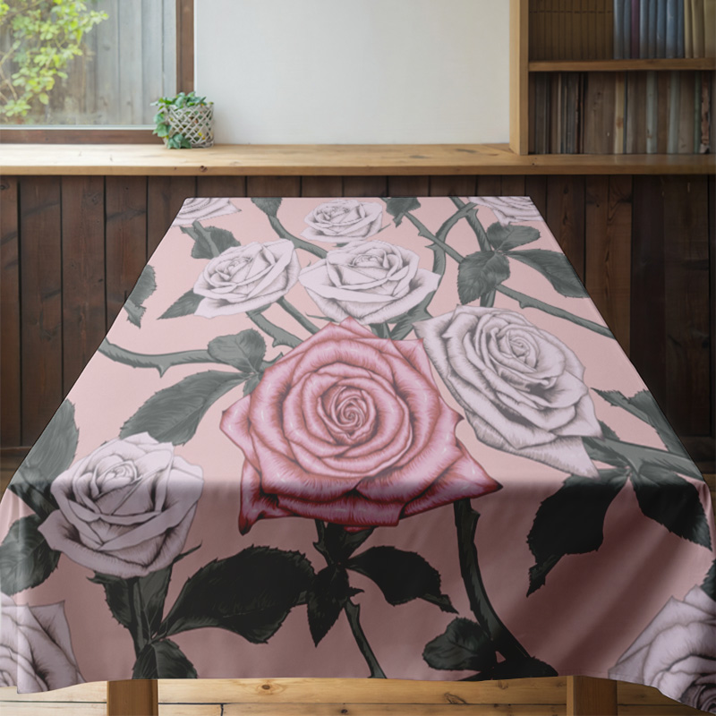 핑크 장미 장식과 핑크 꽃 식탁보 다이닝 룸 장식 홈  - Home Textiles Com 리뷰 및 가격