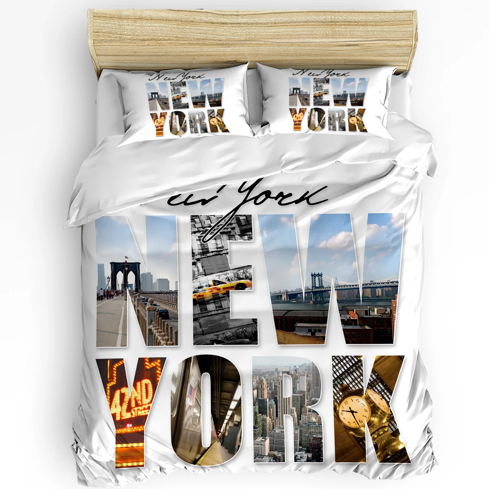 뉴욕 영어 텍스트 풍경 이불 커버와 베개 커버 맞춤형  - Home Textiles New York 리뷰 및 가격
